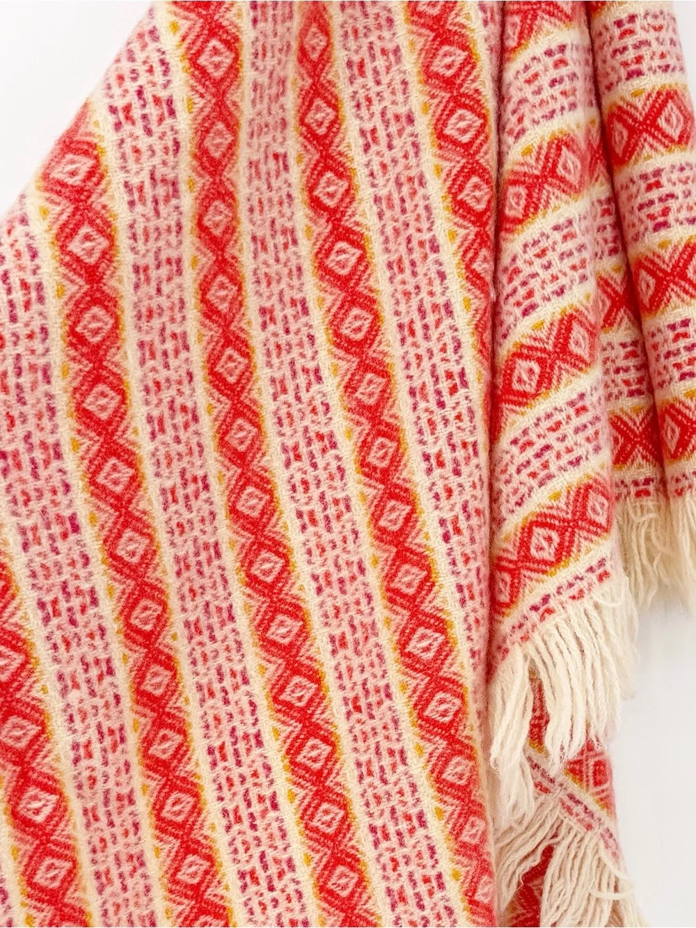 Vintage Pendelton Throw Blanket Virgin Wool Abstract Cream Red Pink Orange